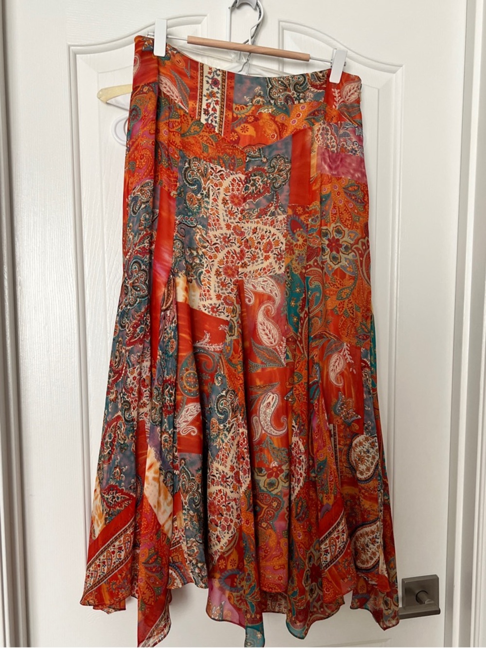 Ralph Lauren Orange Paisley Patchwork Maxi Skirt